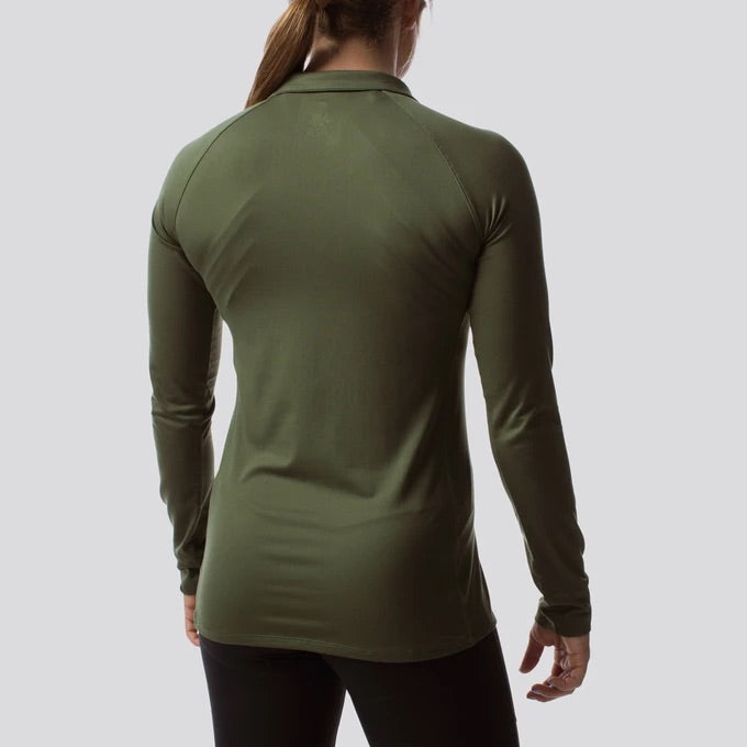 Women's Zip Neck Athleisure Long Sleeve - Tactical Green
