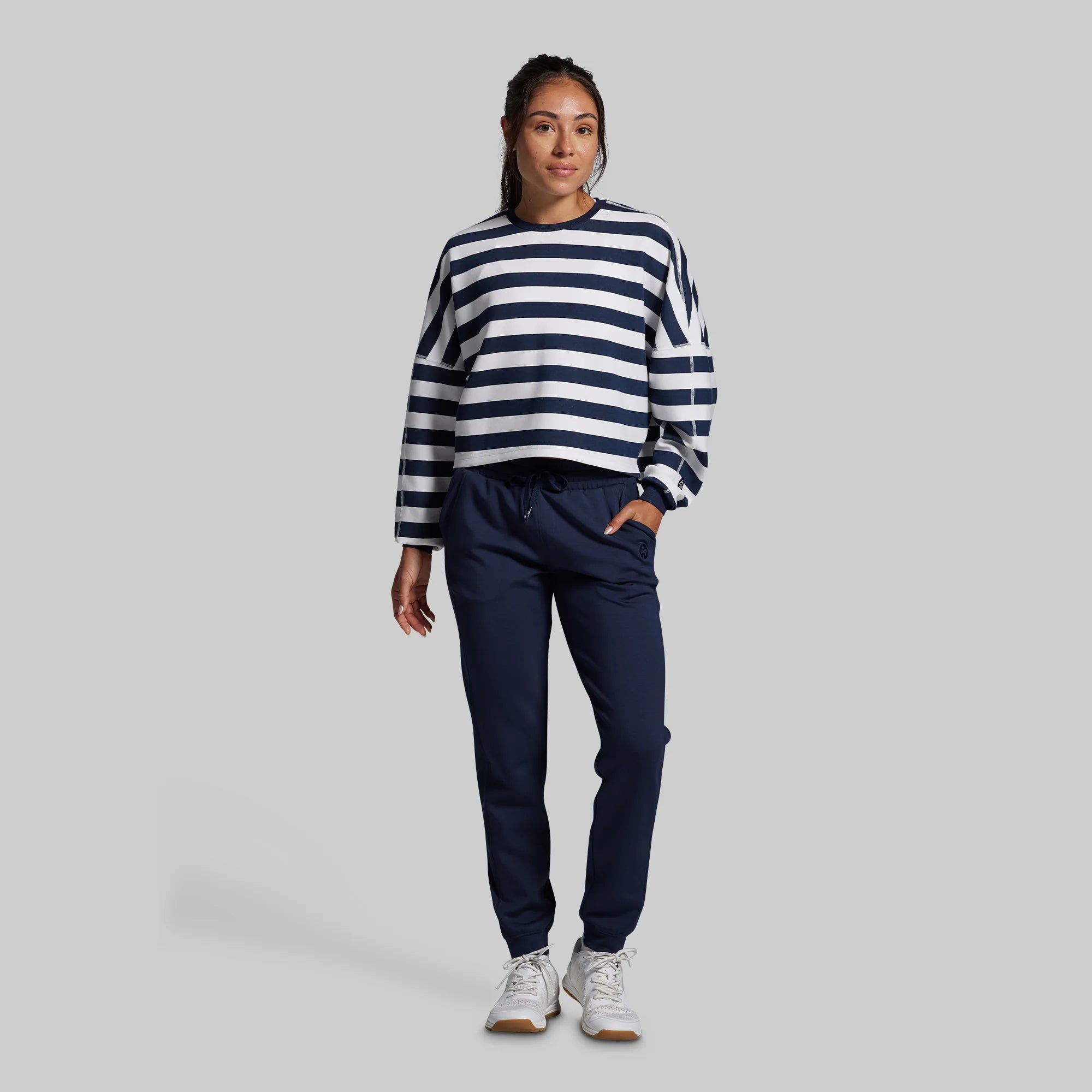Lounge Lux Cropped Pullover - BP Navy Stripe