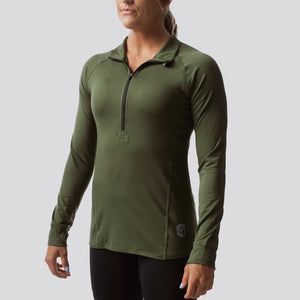 Women's Zip Neck Athleisure Long Sleeve - Tactical Green