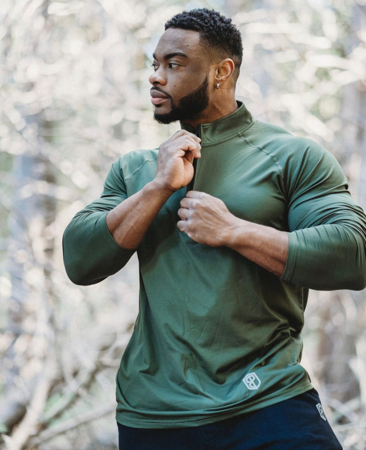 Men's Zip Neck Athleisure Long Sleeve - Grænn/Tactical Green