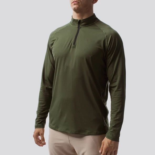 *Outlet* Men's Zip Neck Athleisure Long Sleeve - Grænn/Tactical Green