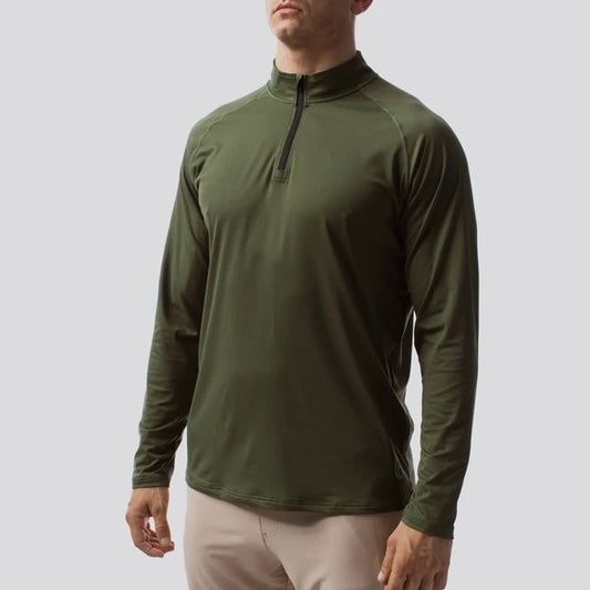 Men's Zip Neck Athleisure Long Sleeve - Grænn/Tactical Green